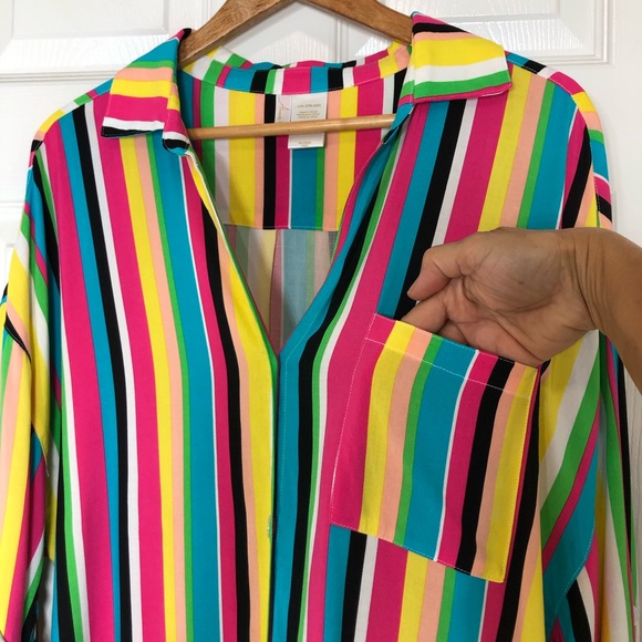 Anne Cole Rayon Button Down Colorful Striped Boyfriend Shirt Swimsuit Cover L/XL - Picture 4 of 12
